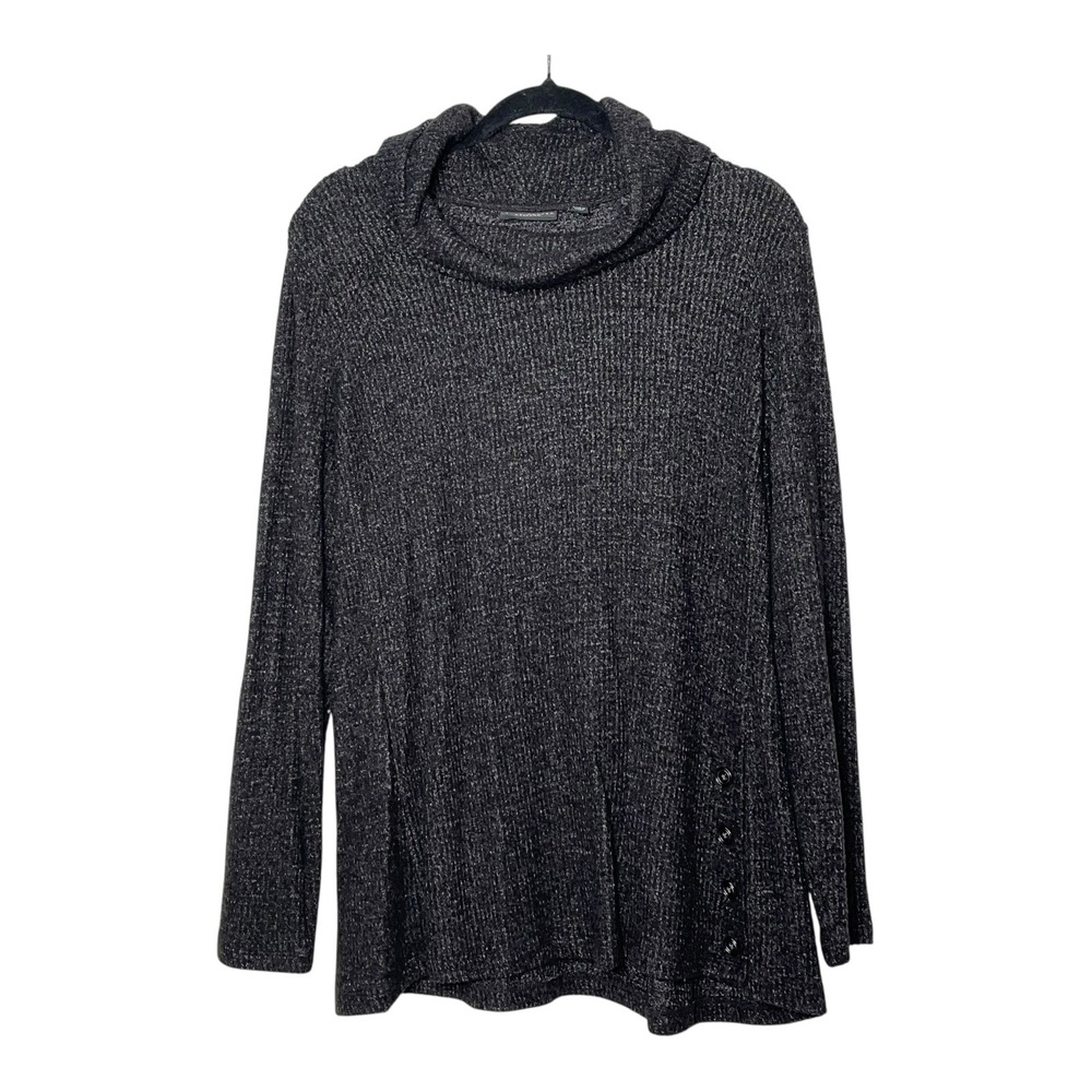 Susan Graver Weekend Womens XL Black Silver Metallic Cowl Neck Tunic Sweater